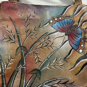 Hand-Painted Leather Bag with Butterfly Design